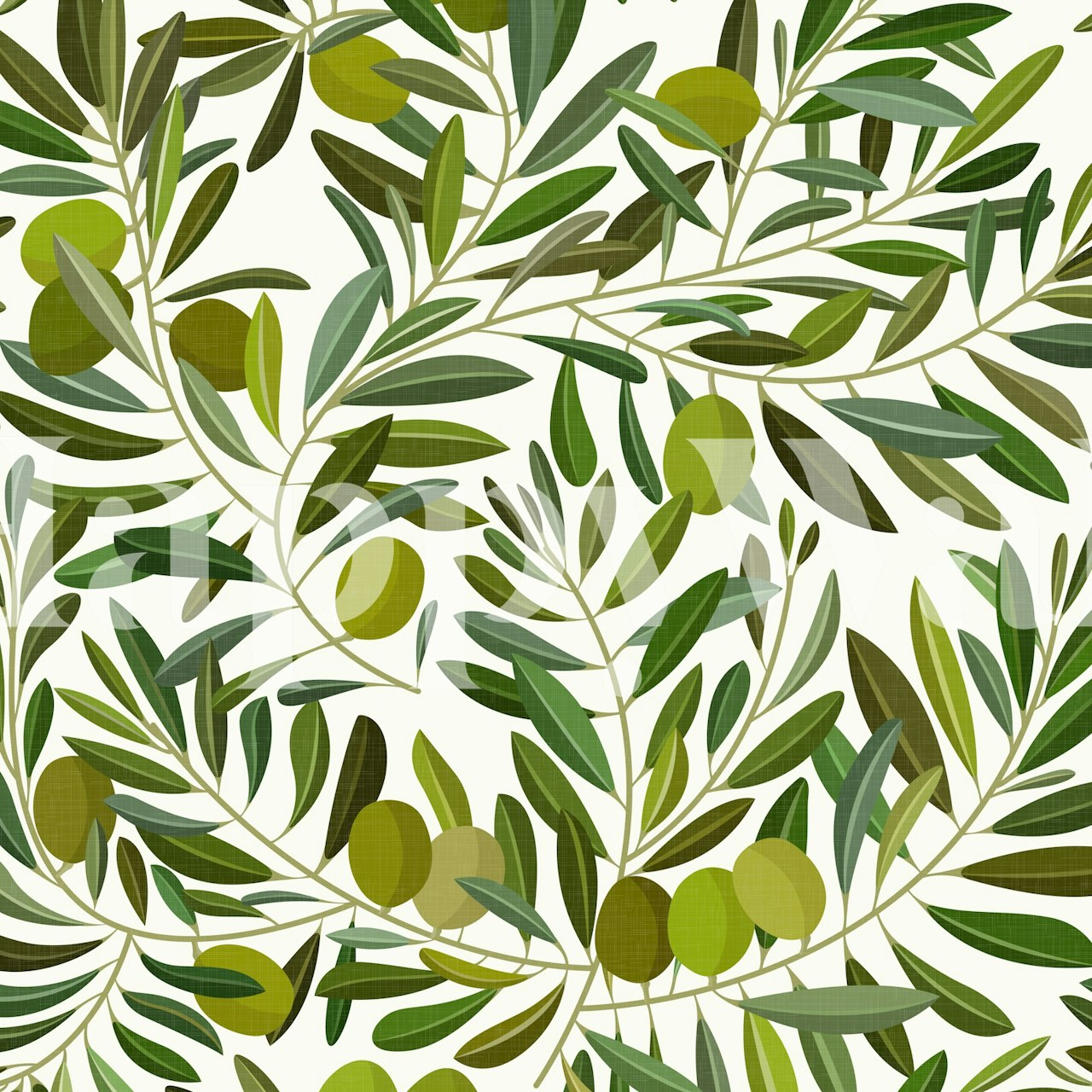 Olive tree leaves with green olives on a light background wallpaper