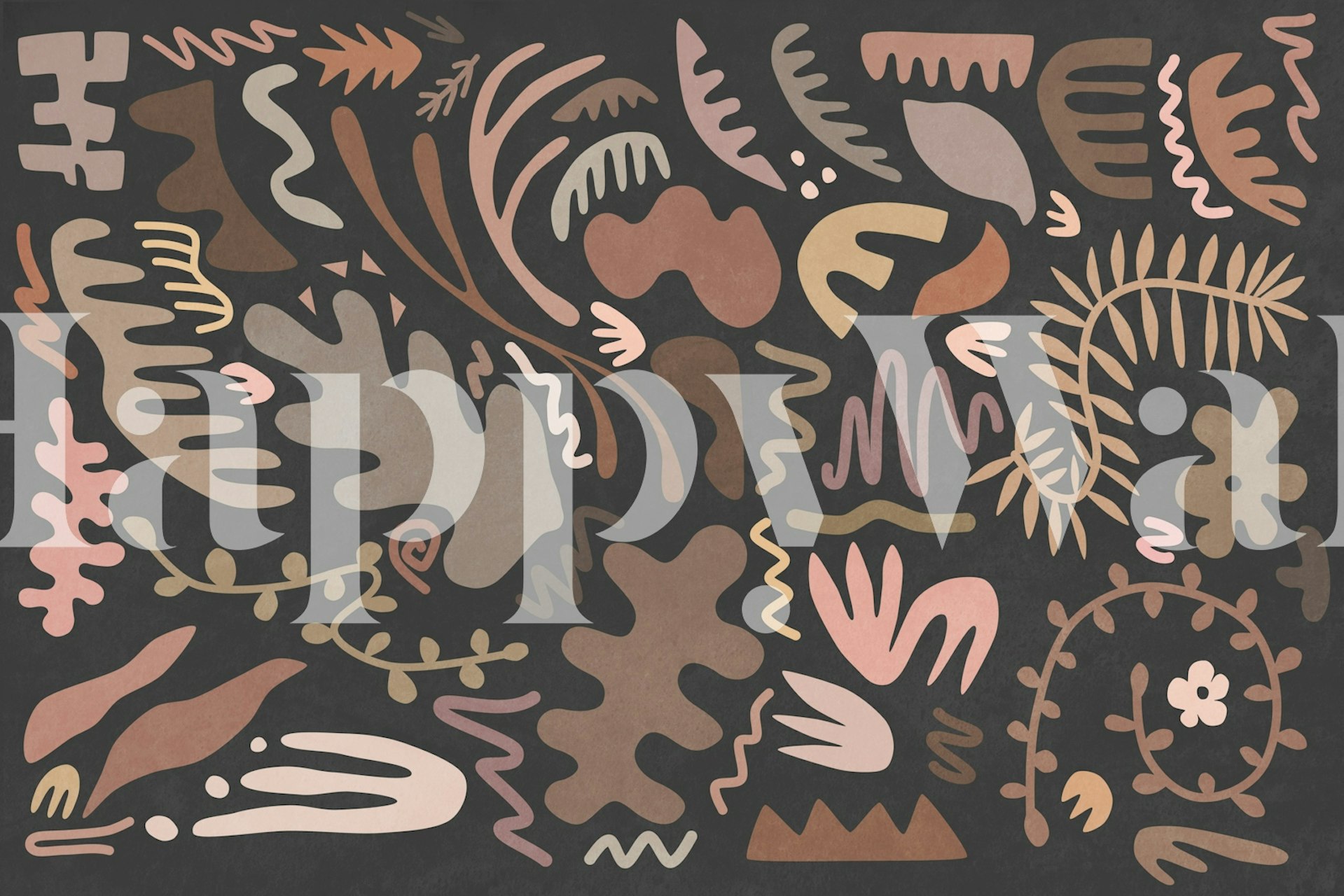 Colorful abstract floral shapes on dark background wallpaper