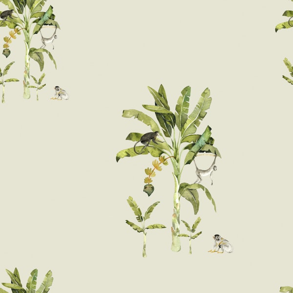 Playful Monkeys Paradise on Soft Sage