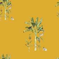 Palm & Banana Trees with Curious Monkeys wallpaper