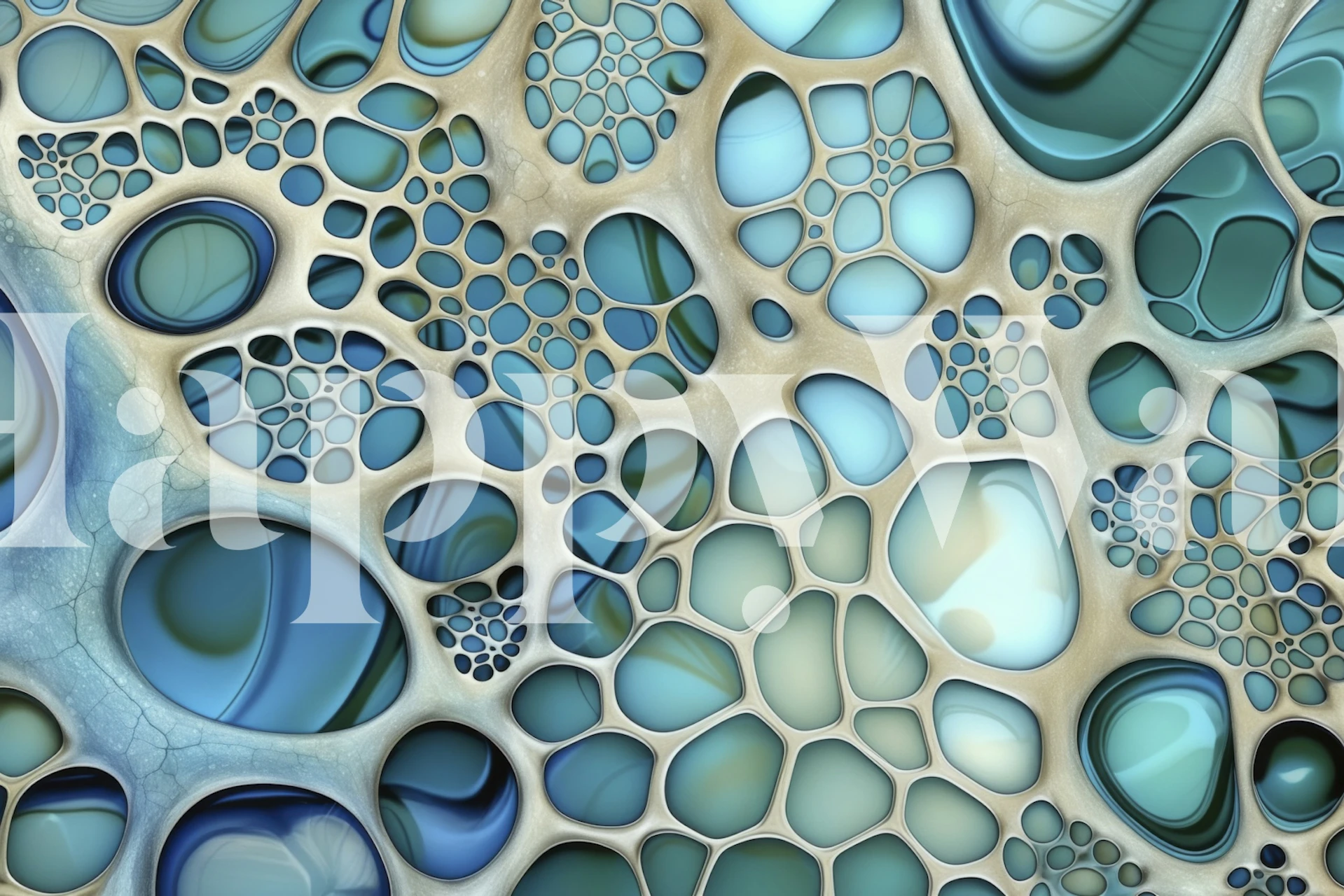 Abstract blue bubble patterns in varying sizes wallpaper