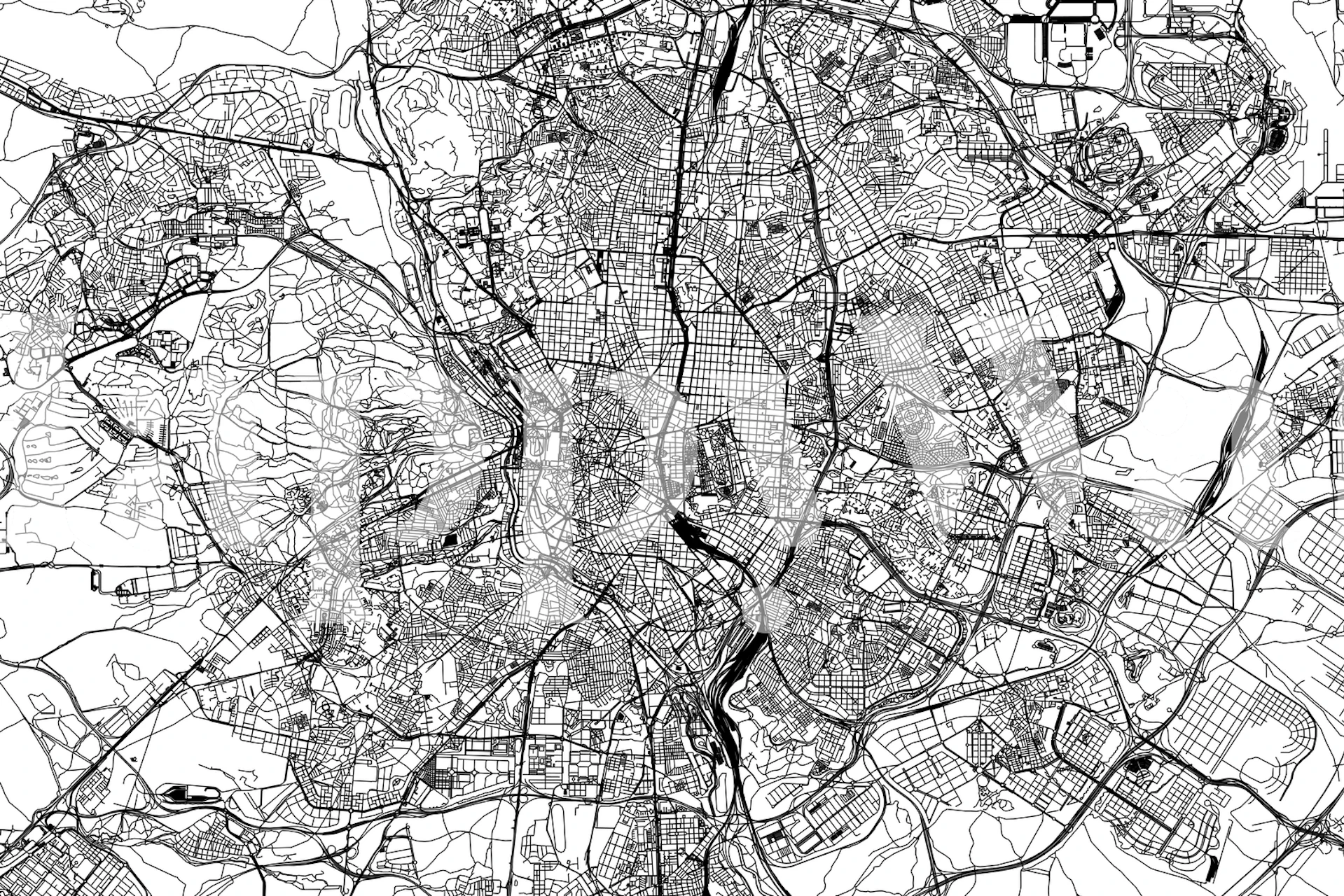 Detailed black and white map of Madrid wallpaper