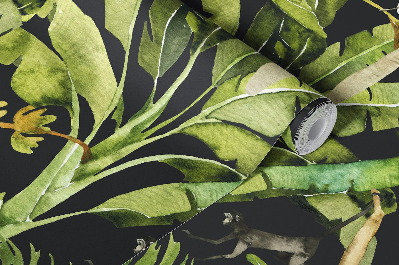 Watercolor Jungle with Exotic Animals wallpaper roll