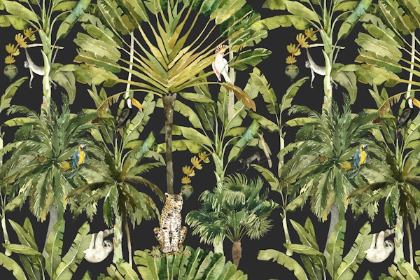 Watercolor Jungle with Exotic Animals