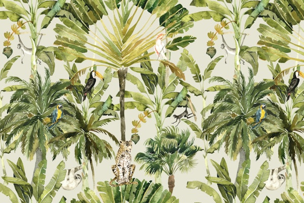 Exotic Watercolor Jungle with Palm Trees