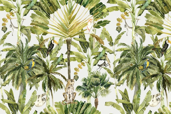 Palm Trees Jungle – Leopard & Parrots