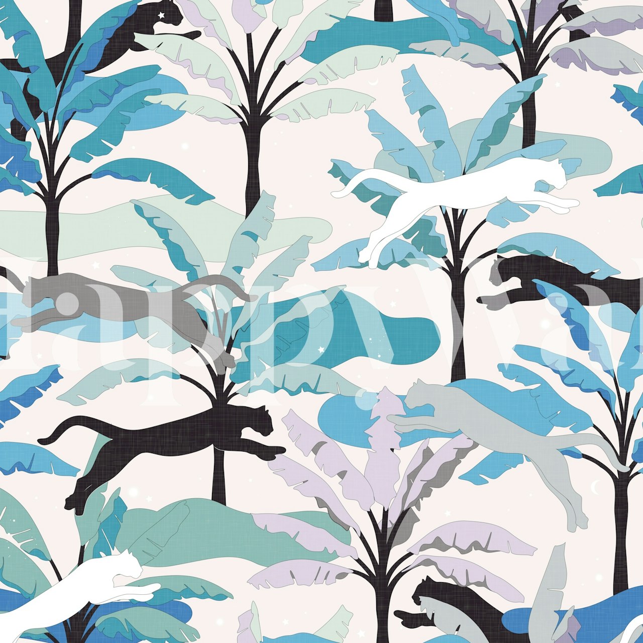 Vibrant tropical jungle cats wallpaper in a room