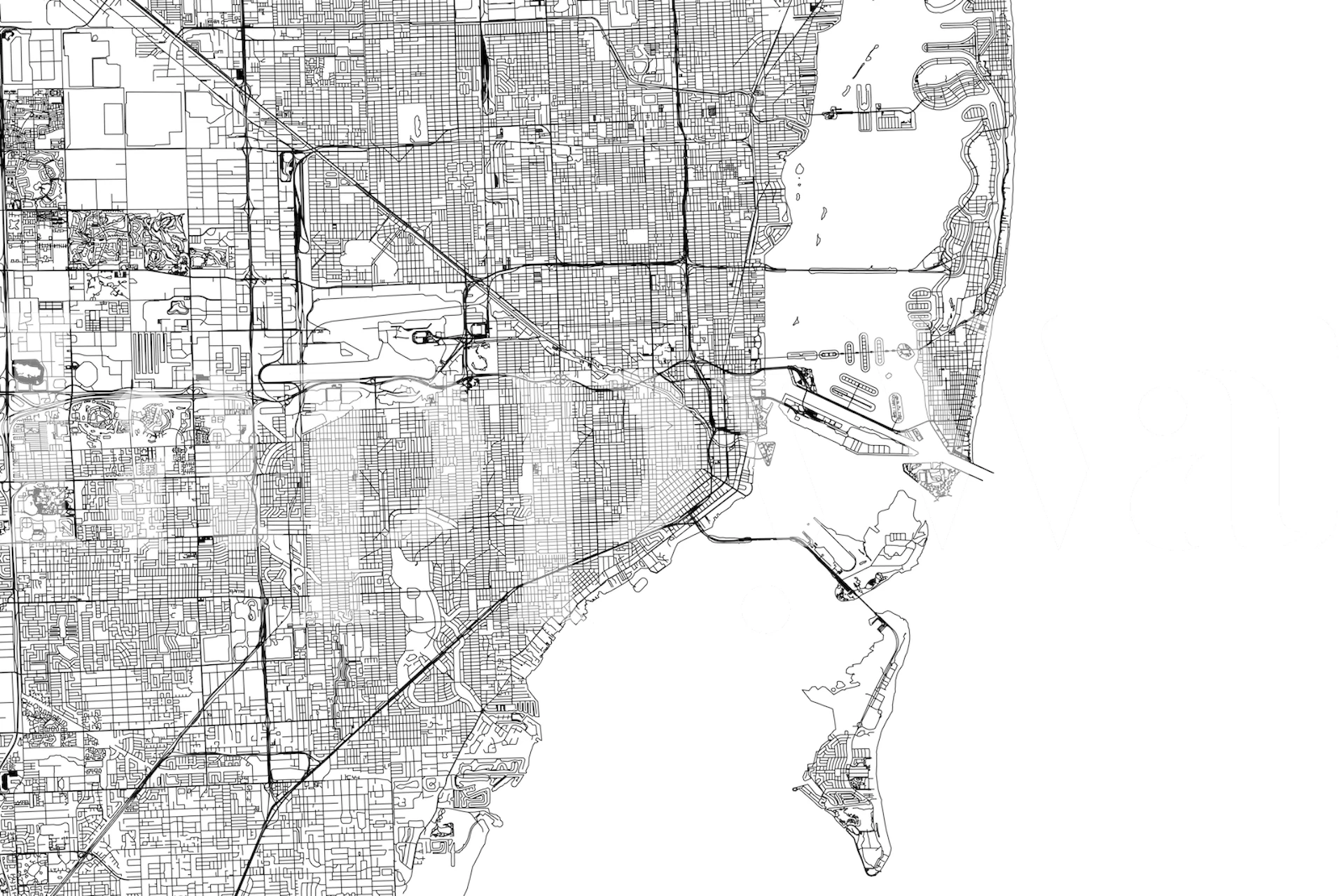 Detaljeret vægmaleri tapet af Miami Map