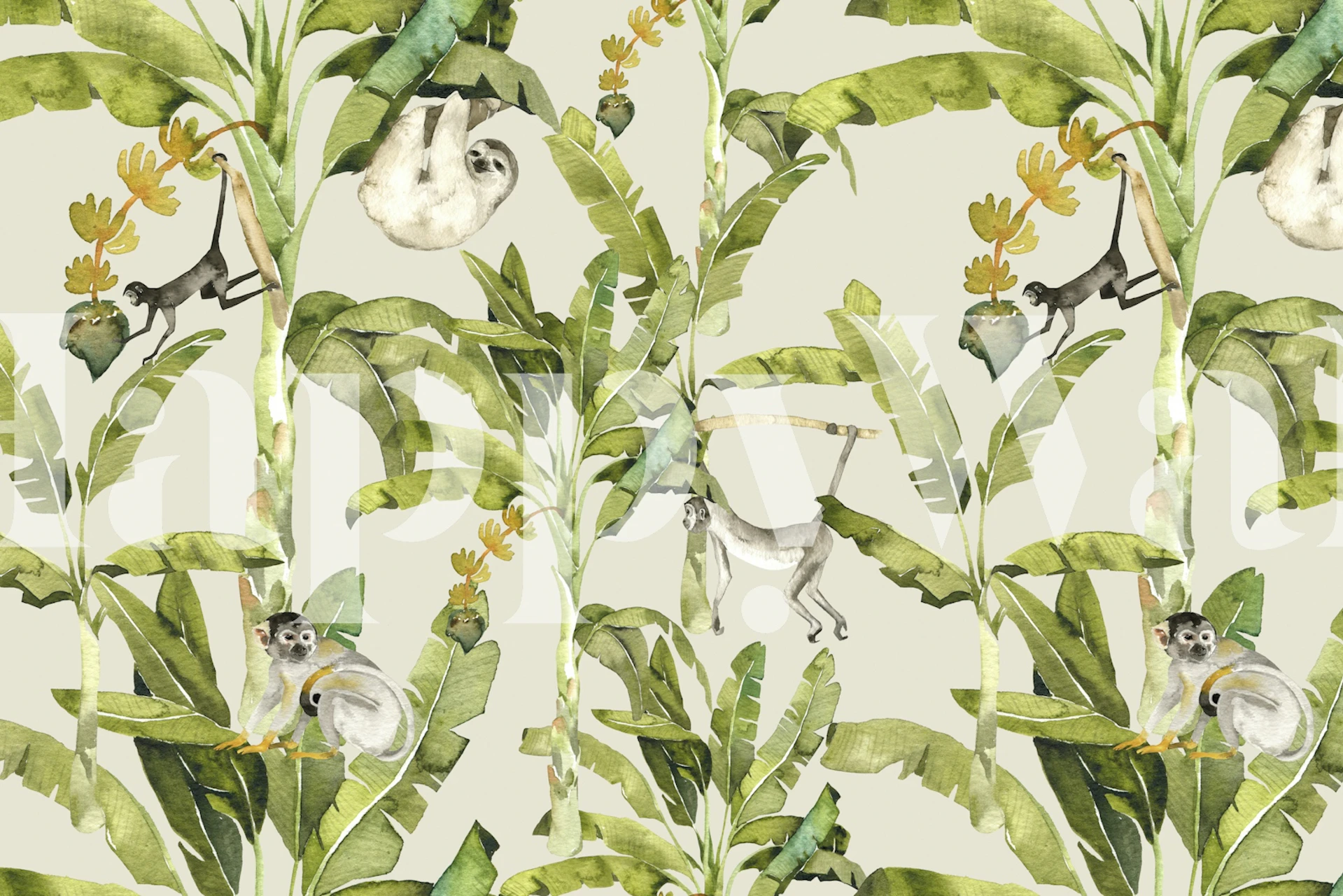 Tropical Canopy wallpaper with sloths and bananas