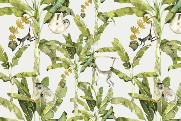 Lush Watercolor Rainforest – Sloths & Monkeys