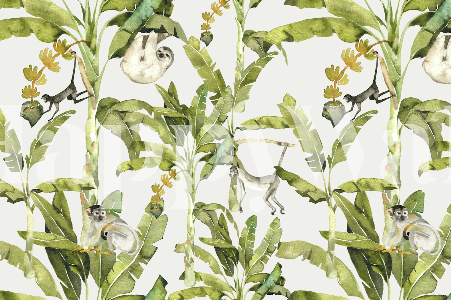 Lush Watercolor Rainforest mit Faultieren und Affen