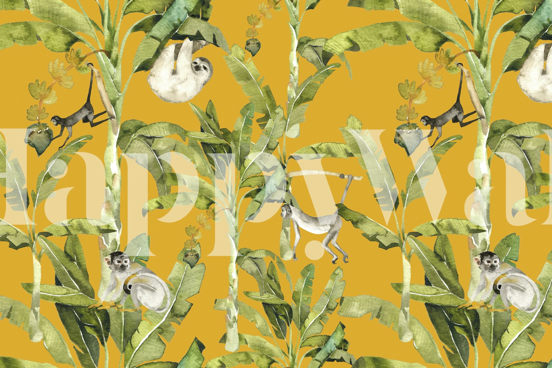 Tapeta Wild Palm Grove z małpami i roślinami
