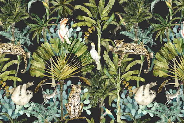 Watercolor Rainforest – Leopards & Monkeys