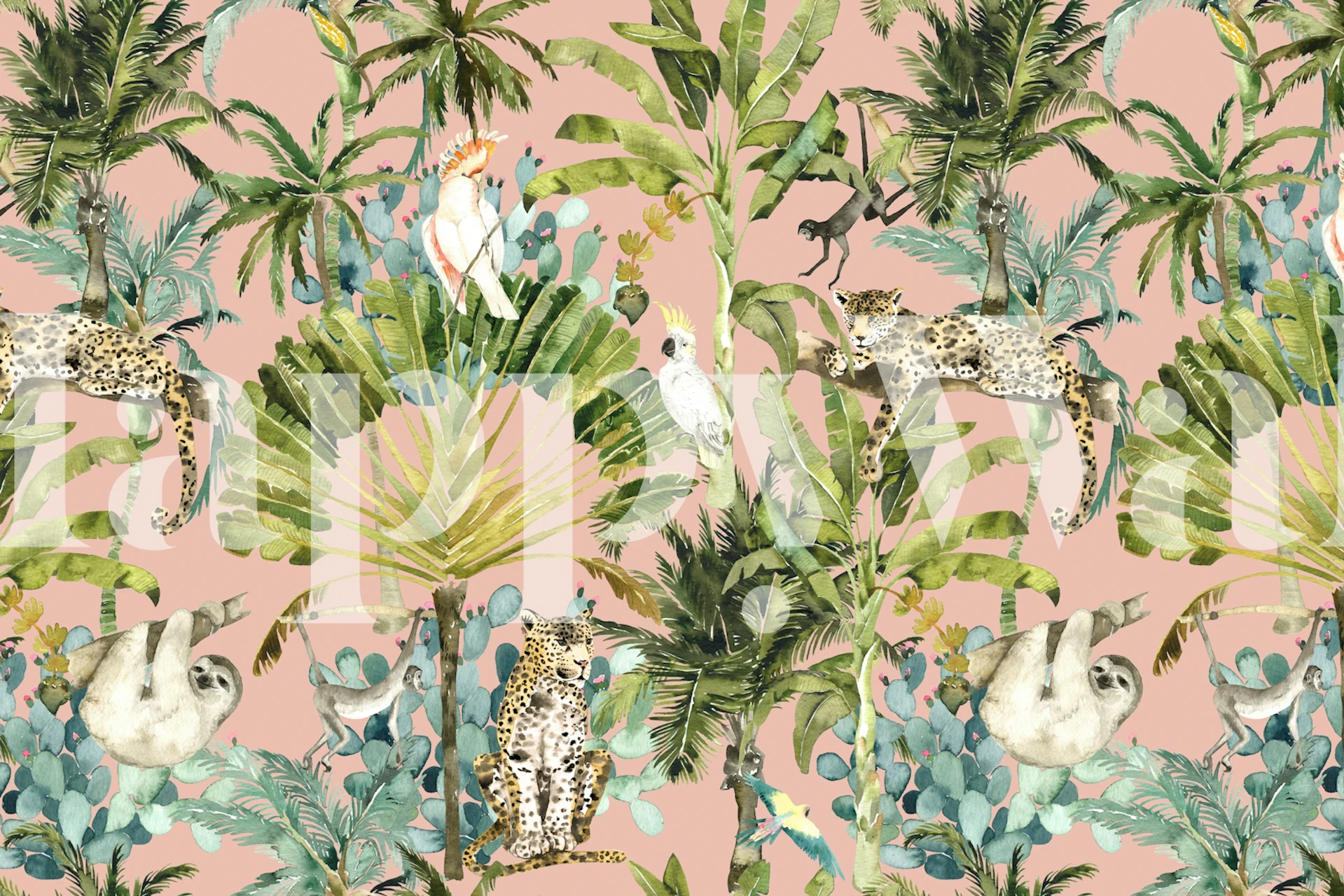 Lush Jungle-Tapete mit Sloths und Papageien