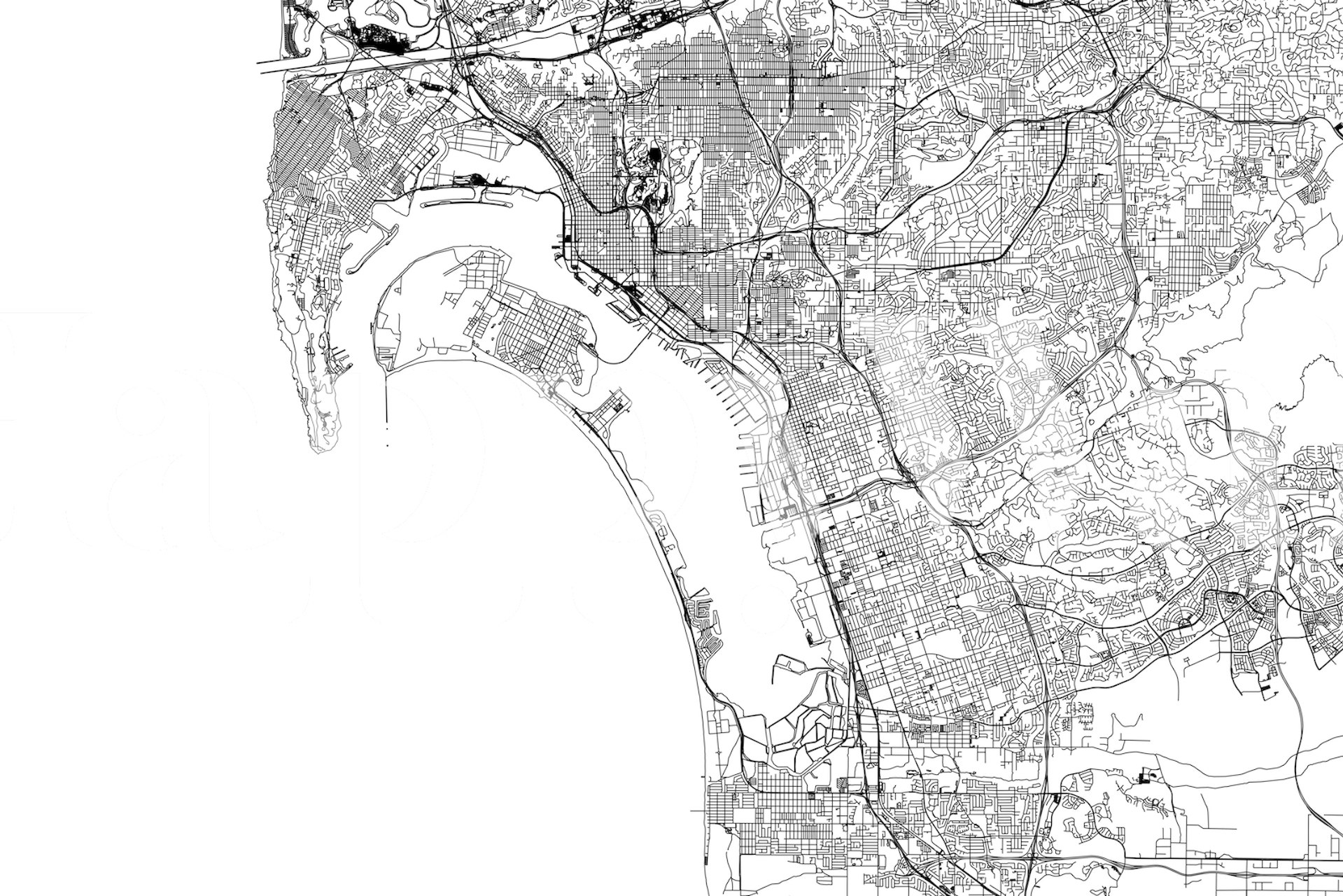 San Diego Cityscape Map Wallpaper Mural