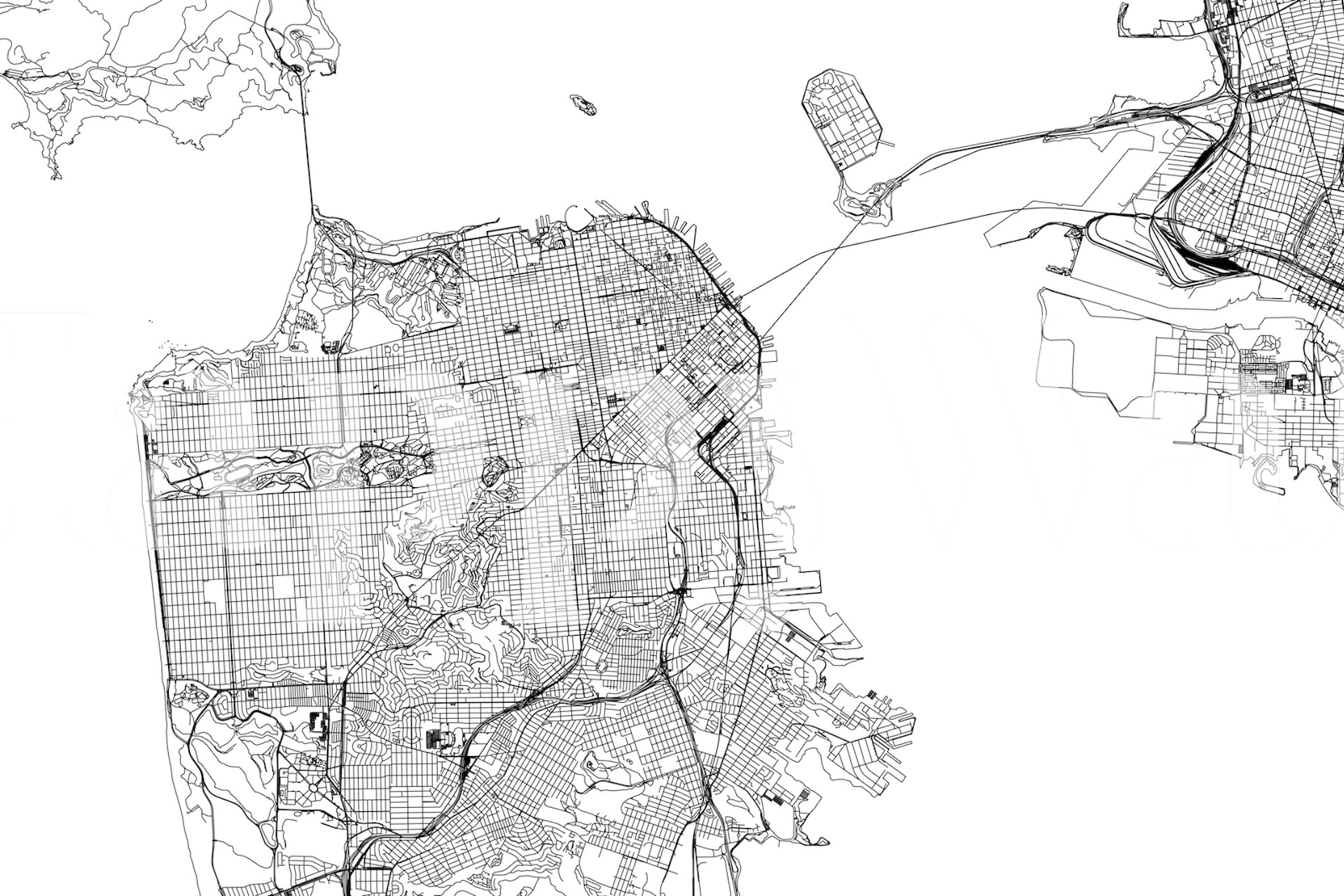 Black and white map of San Francisco features intricate street designs wallpaper
