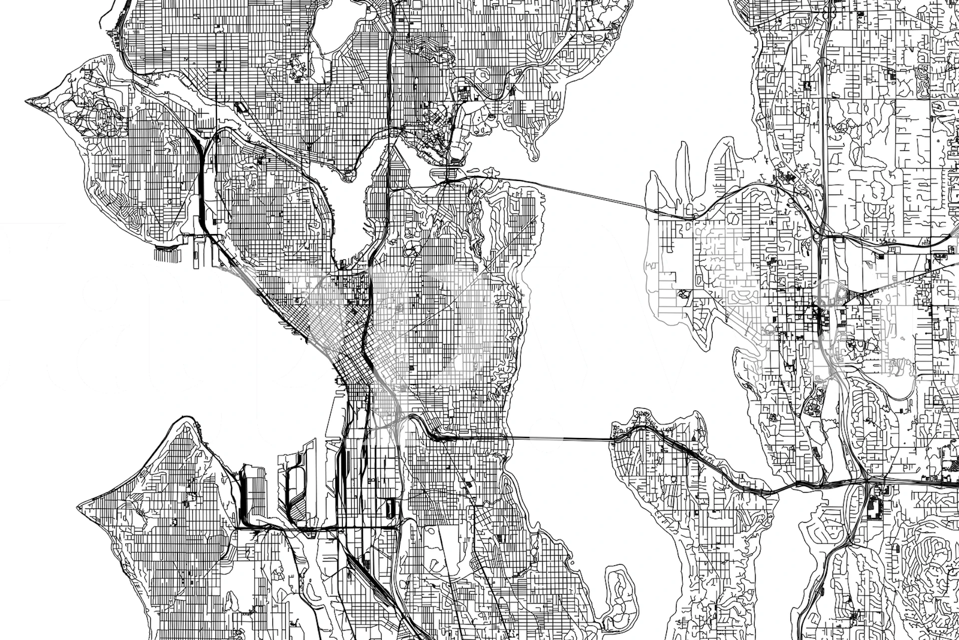 Highly detailed Seattle Map Wall Mural