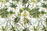 Lush Rainforest – Elephants & Monkey papiers peint