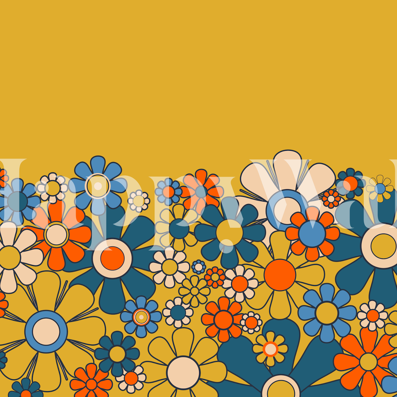 Cheerful floral wallpaper in a room setting.