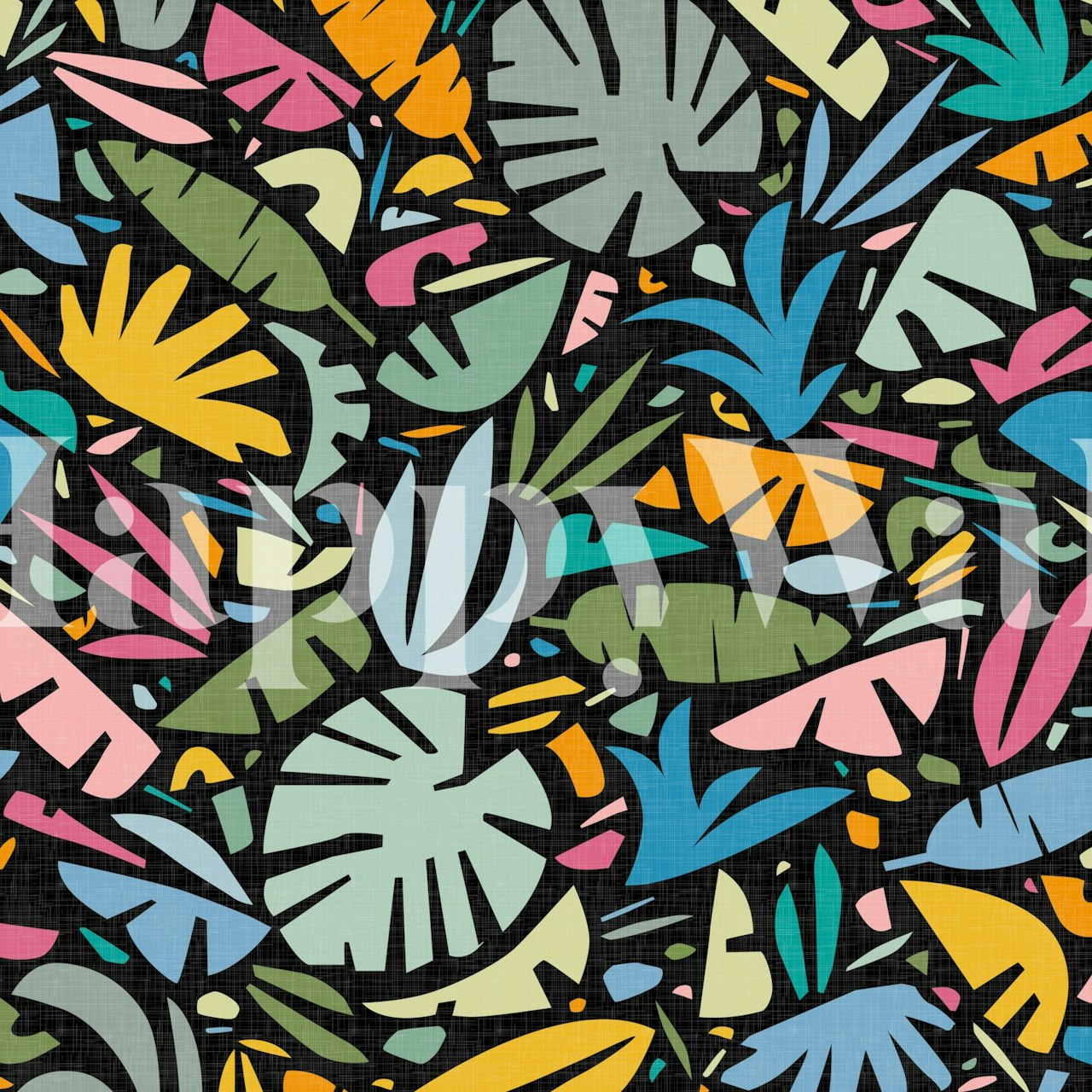 Colorful Tiki Leaves wallpaper in a room