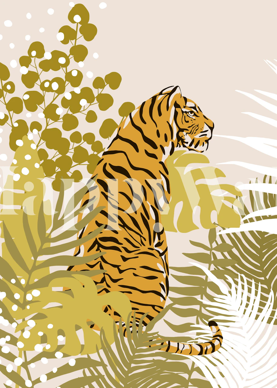 Carta da parati Wild Elegance Safari con design di tigre