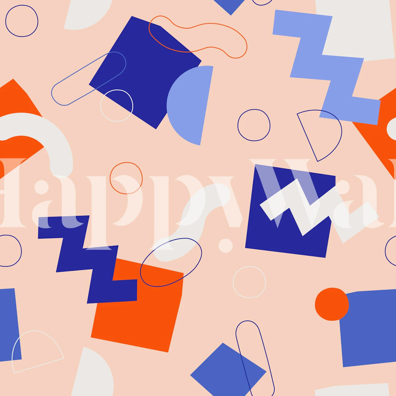 Colorful geometric shapes in blue, red, and peach wallpaper