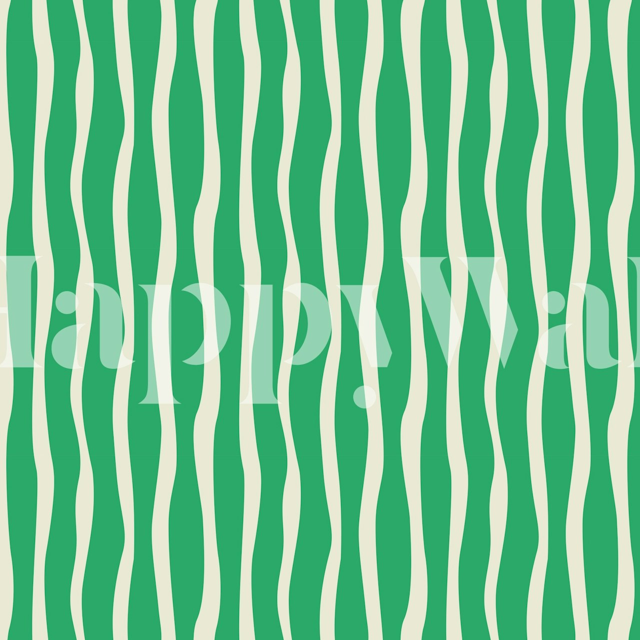 Green and cream wavy lines pattern wallpaper