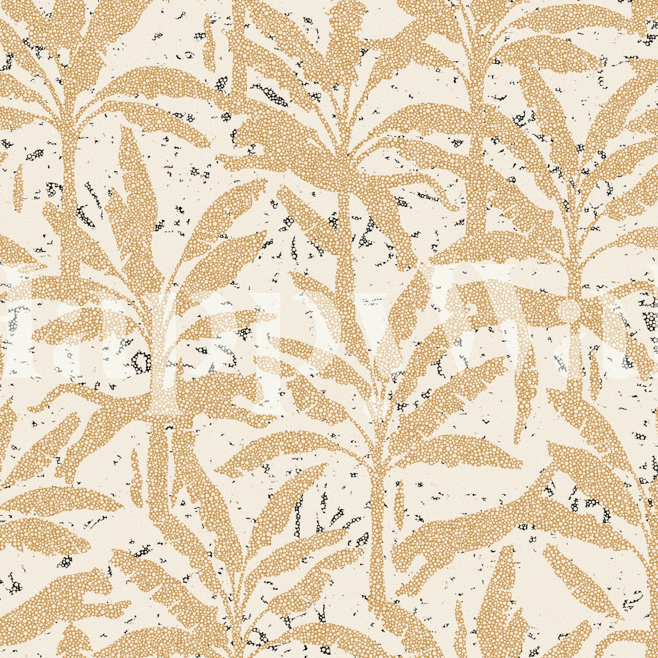 Gold tropical leaves on beige background wallpaper