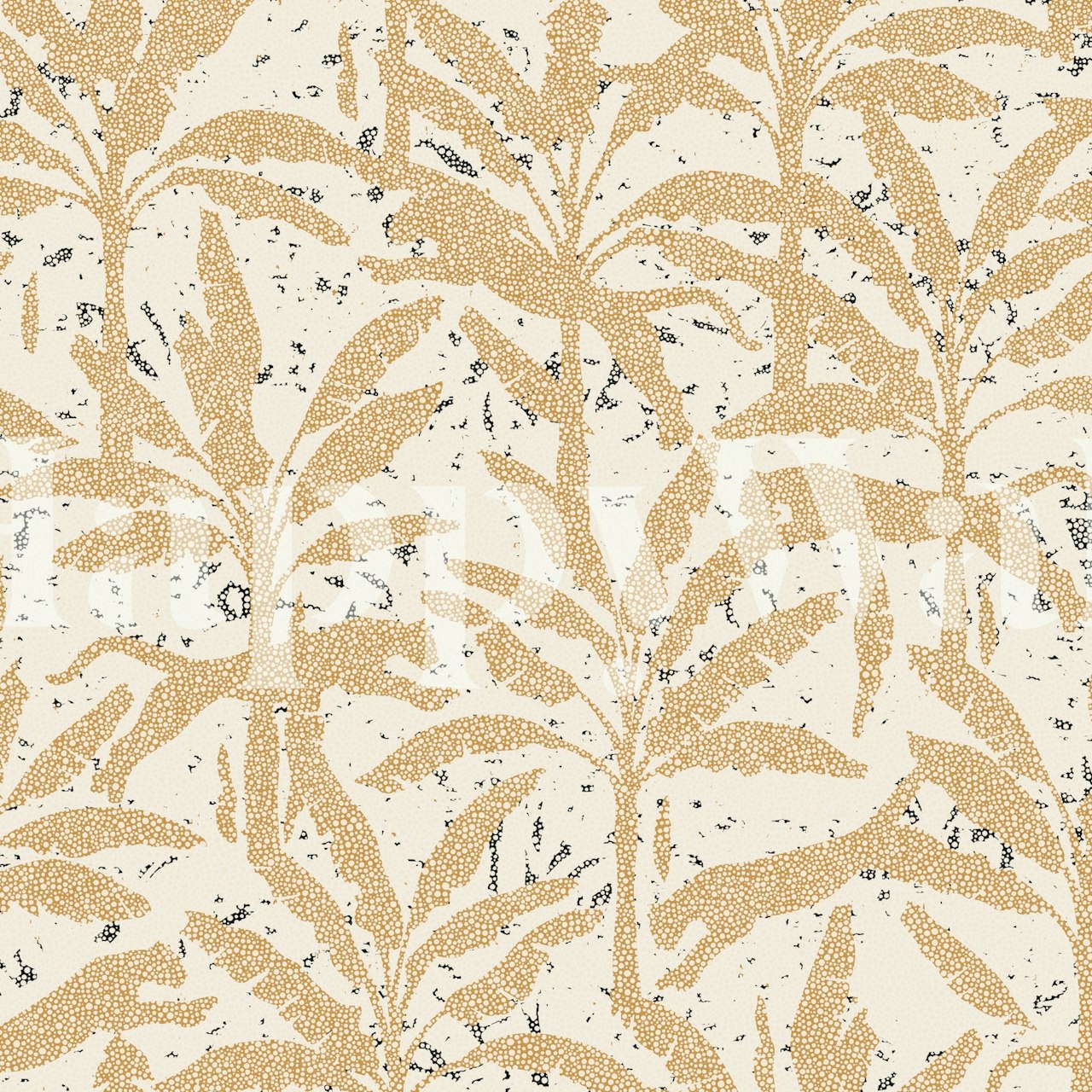 Gold tropical leaves on beige background wallpaper