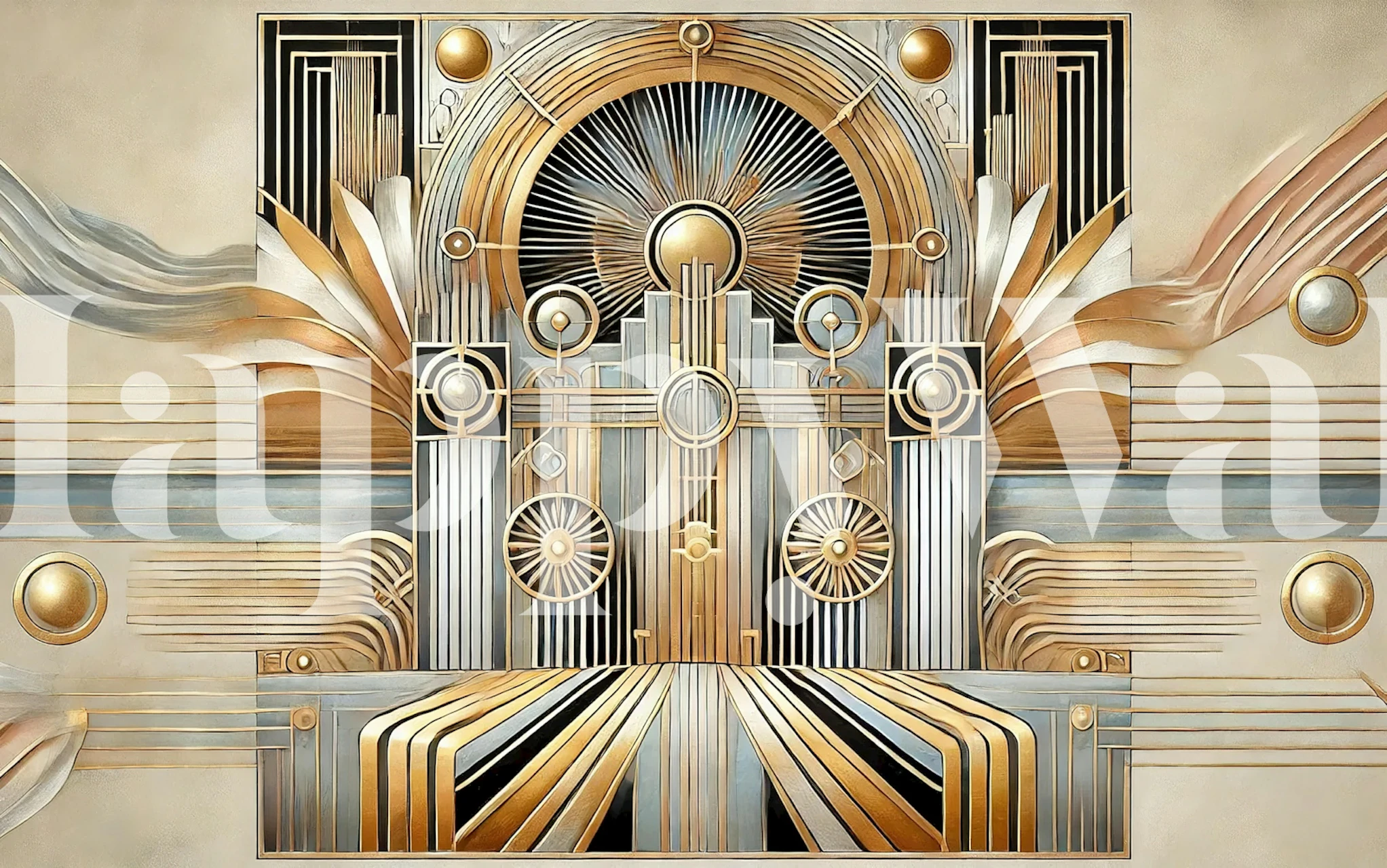 Art Deco Gold Elegance Tapete in einem Raum präsentiert