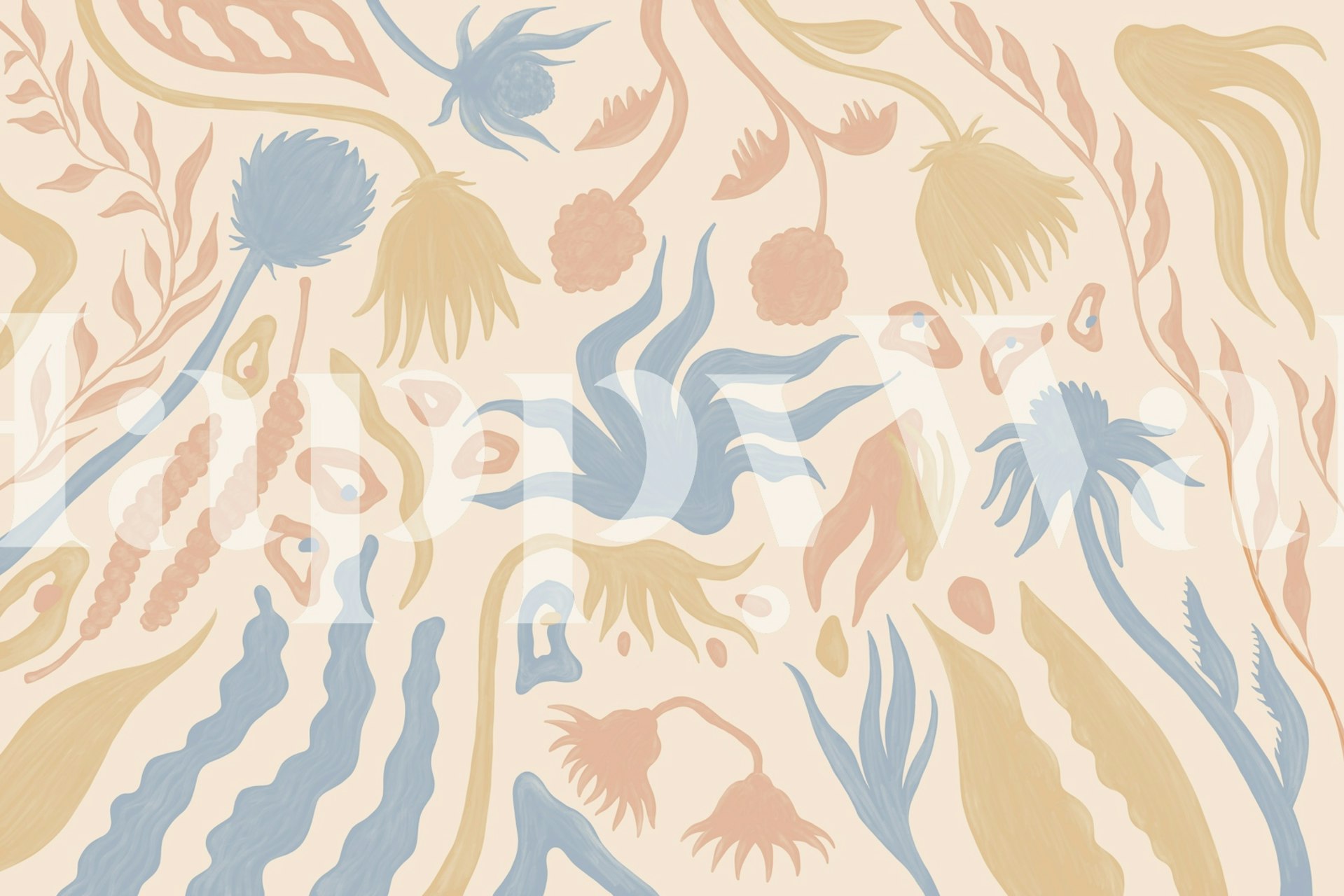 Vintage botanical blossom wallpaper in room setting