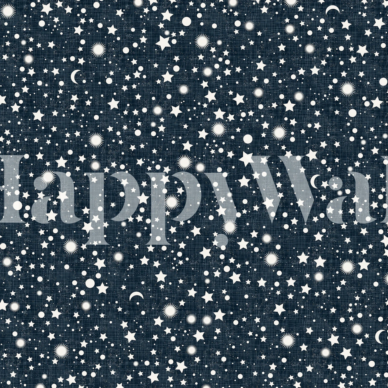 Navy blue wallpaper with white stars and celestial patterns