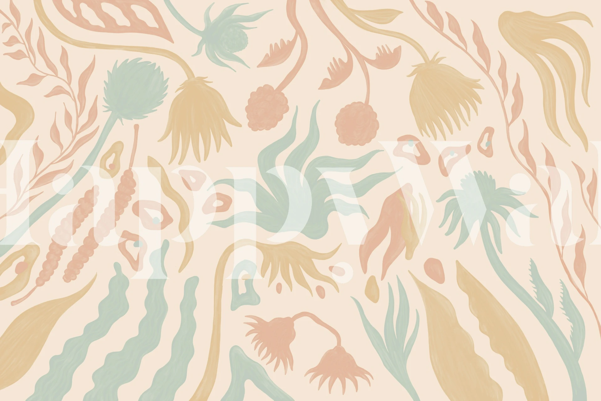 Vintage botanical blossom pastel wallpaper in a room