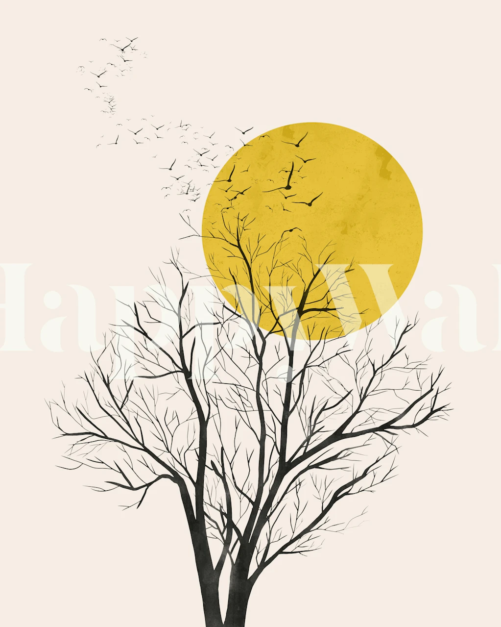 Birds flying at sunset wallpaper in a room