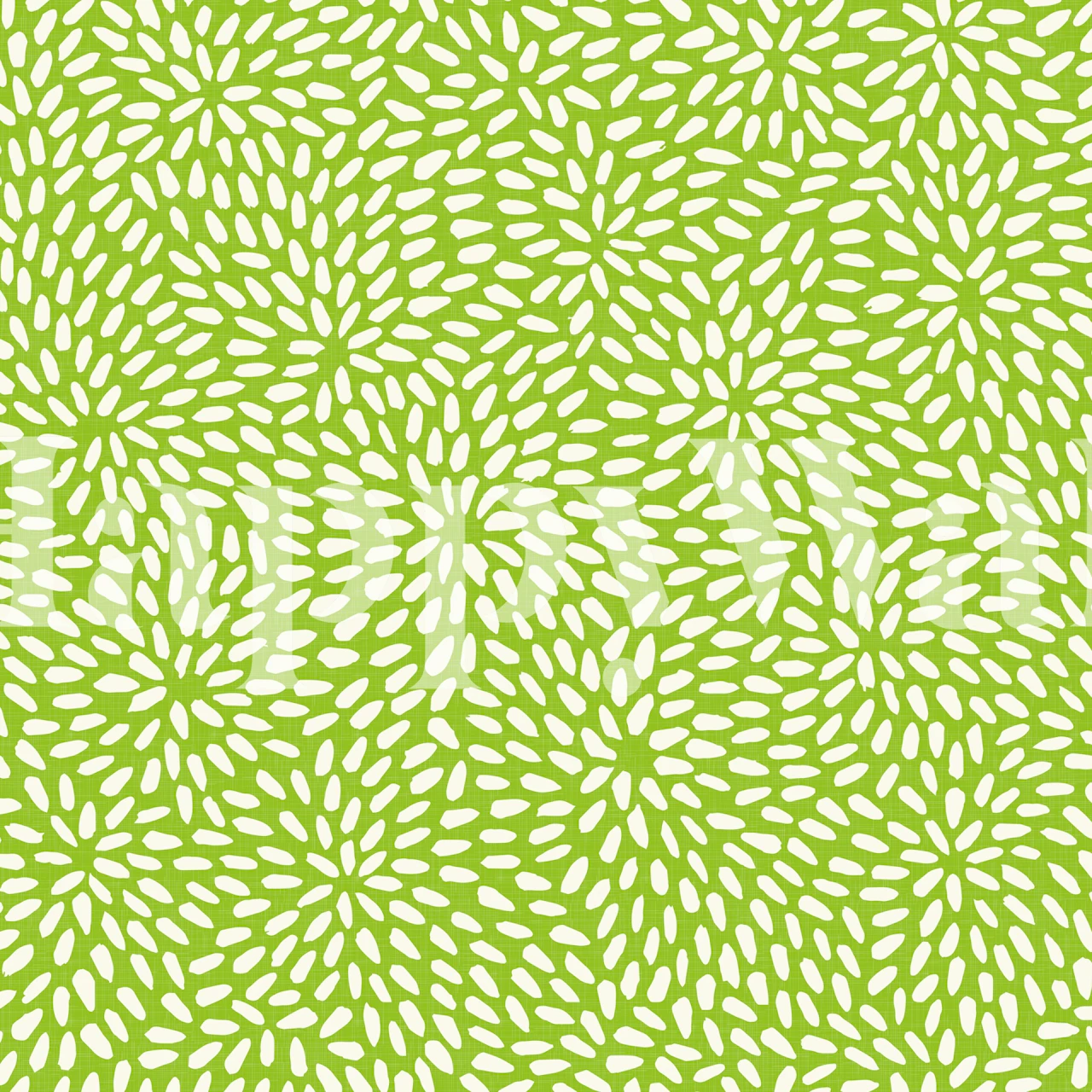 Green floral patterned wallpaper with white leaf shapes.