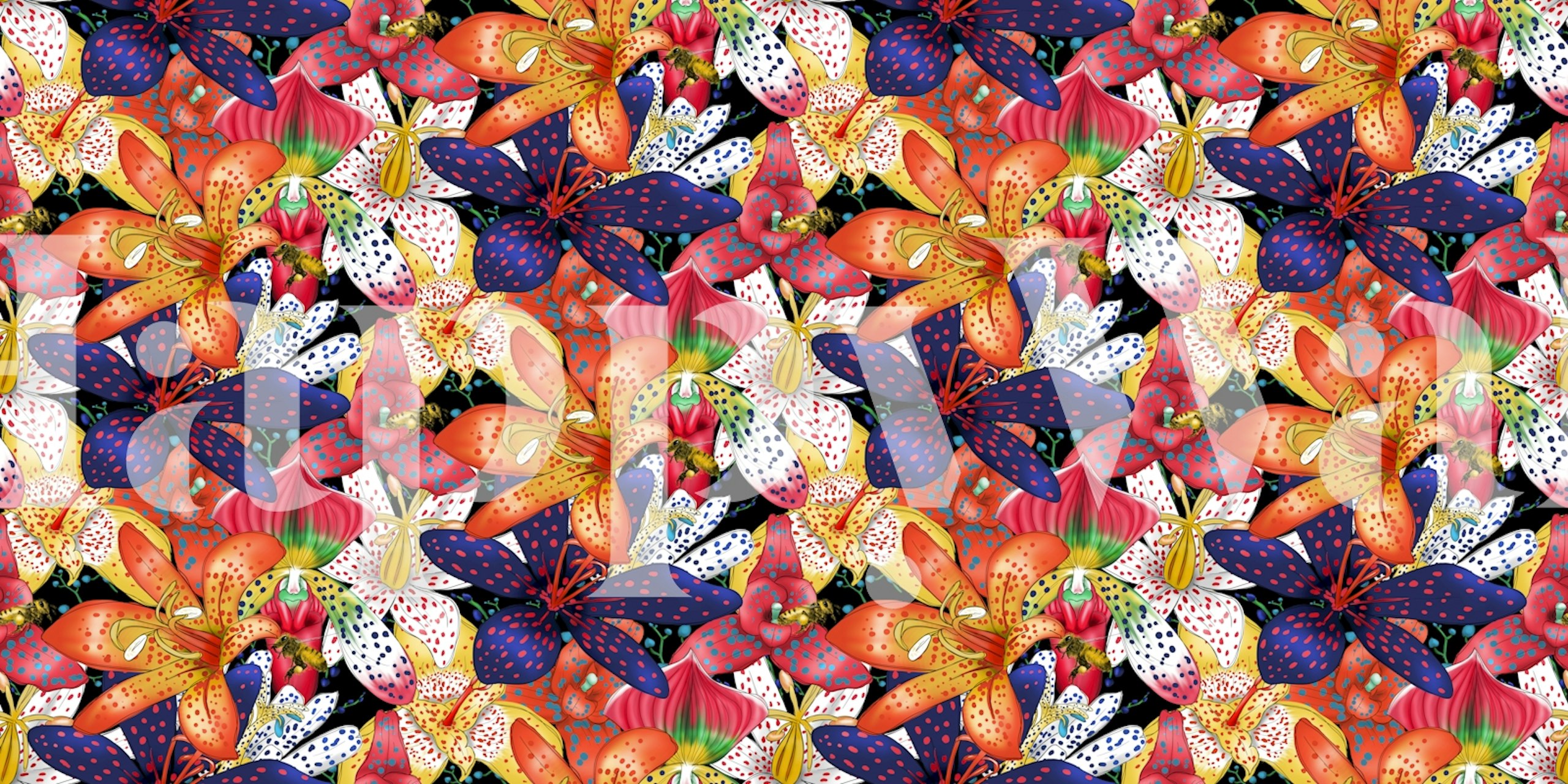 Colorful orchid wallpaper in a room