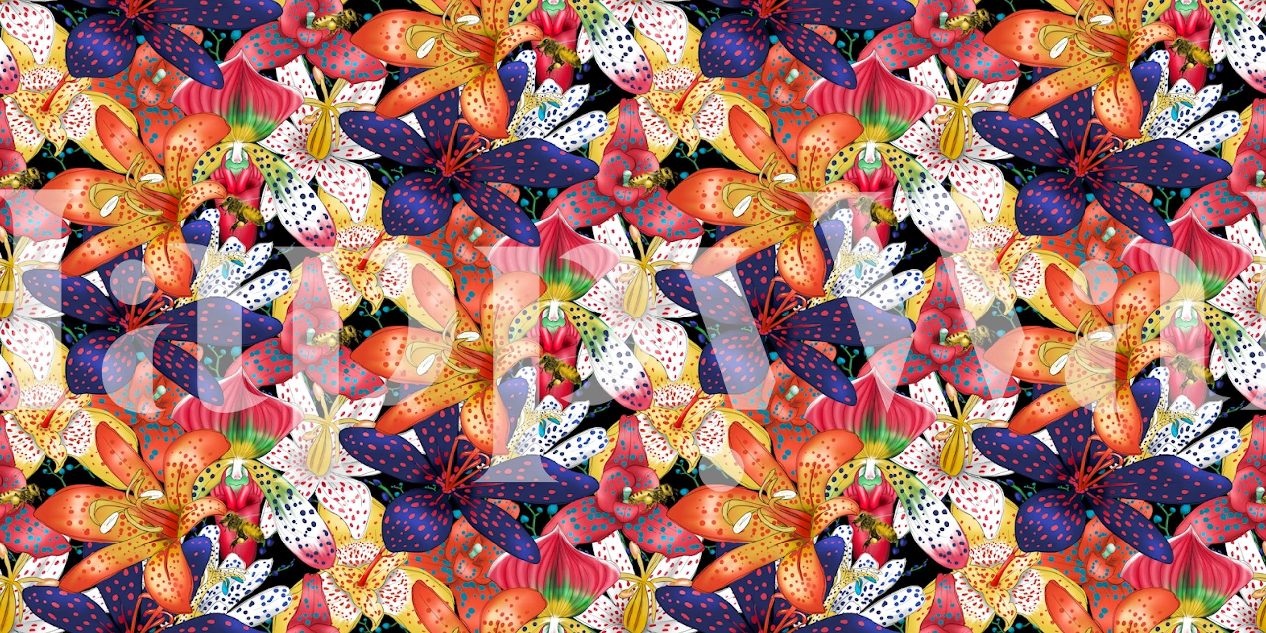 Colorful orchid wallpaper in a room