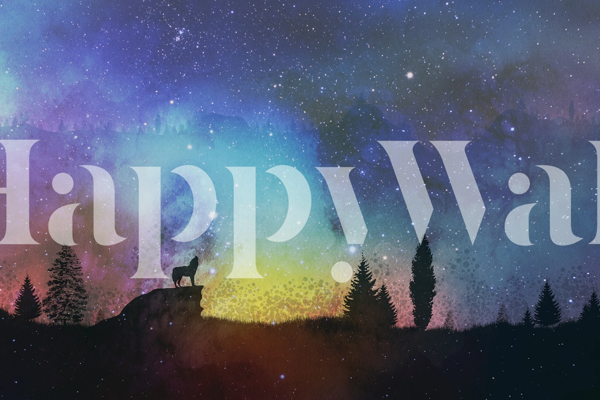 Wolf under the stars on a colorful background