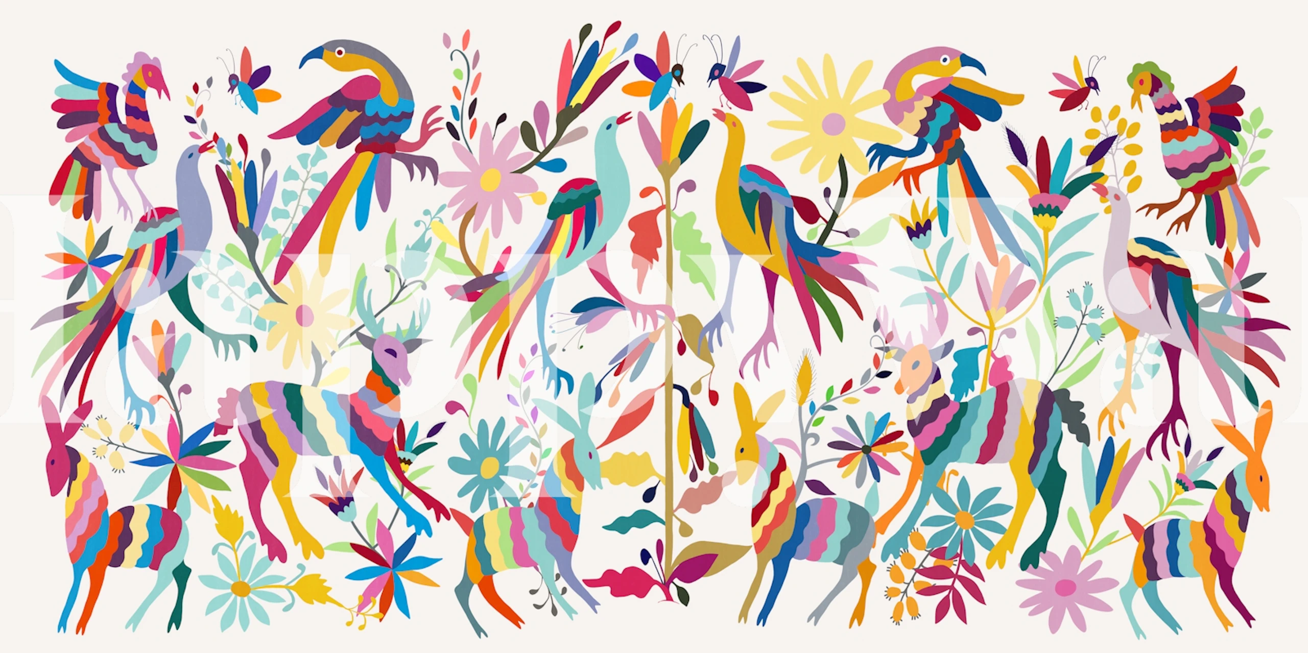 Colorful floral and animal patterns in various colors wallpaper