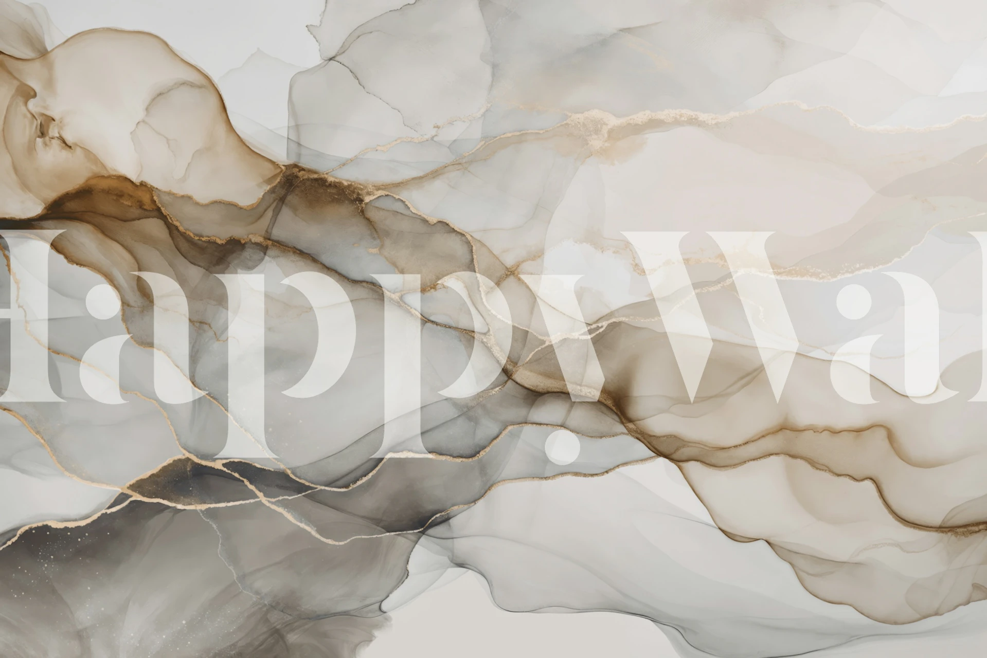 Serene earthy tones ink flow wallpaper in a room