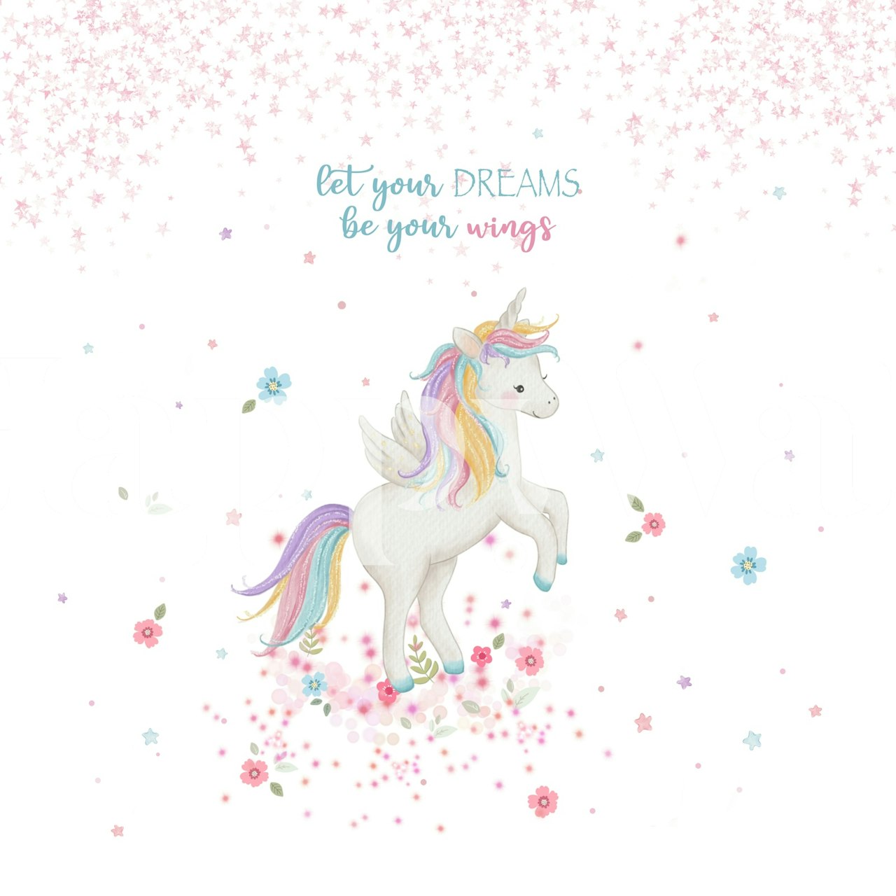 Whimsical Unicorn Dreams White tapet i et rum