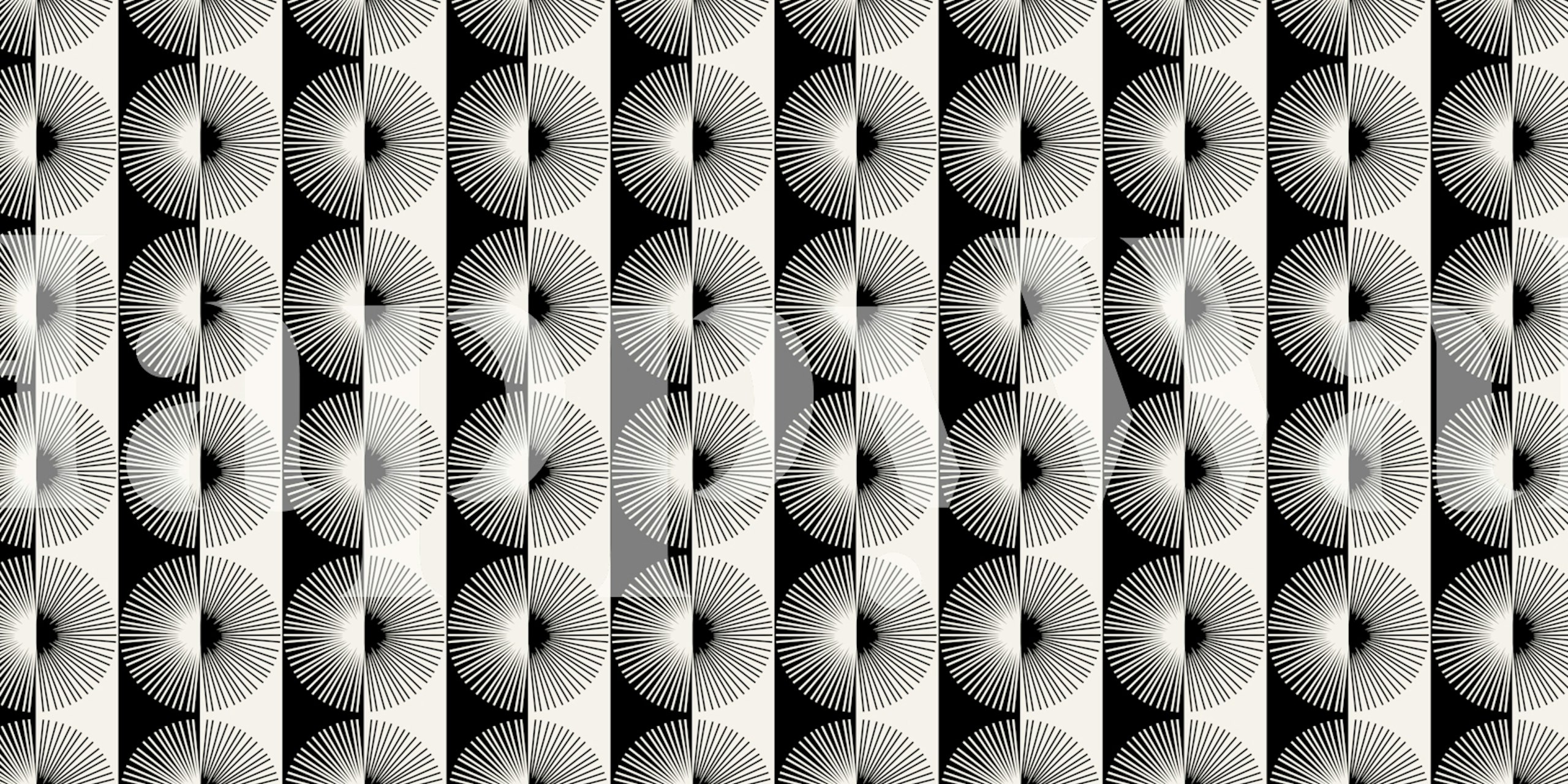 Black and white geometric pattern wallpaper with circular designs