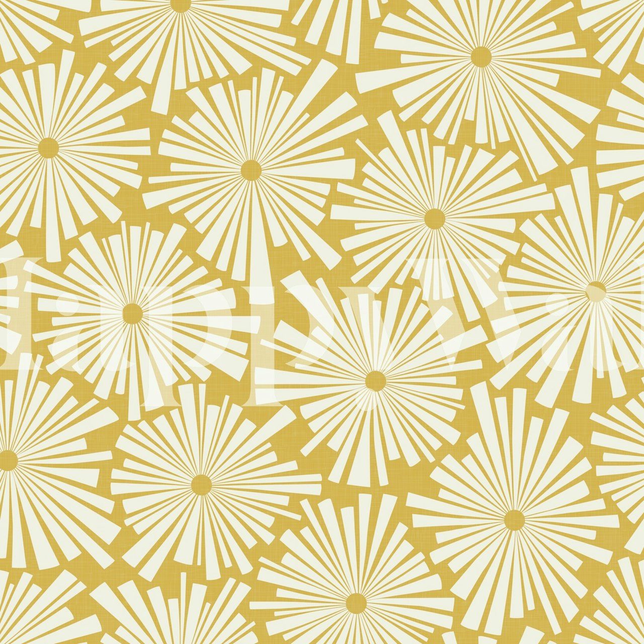 Decorative yellow wallpaper with abstract white floral patterns