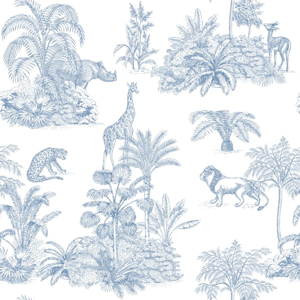 Blue Toile Jungle Scene