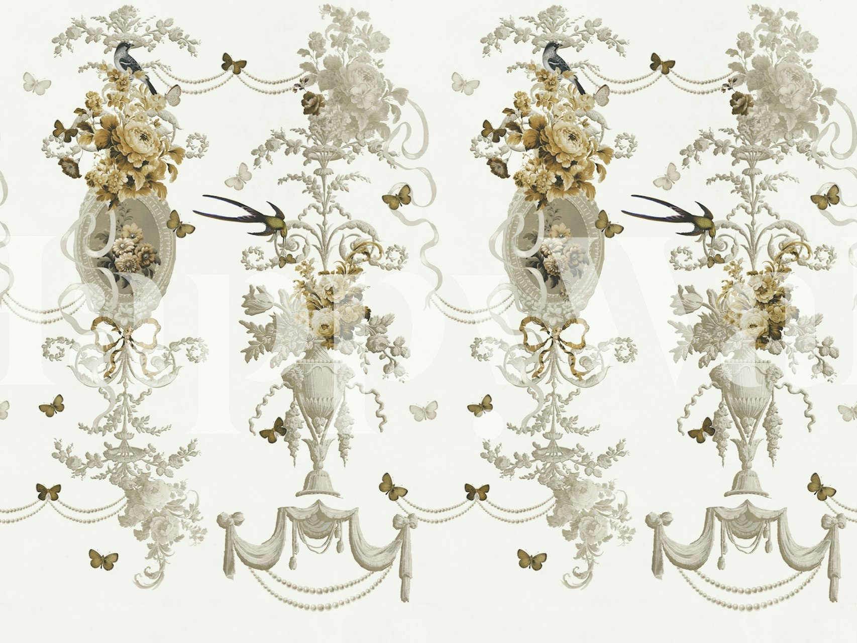 Ταπετσαρία Ivory and Amber Floral Dream σε ένα δωμάτιο