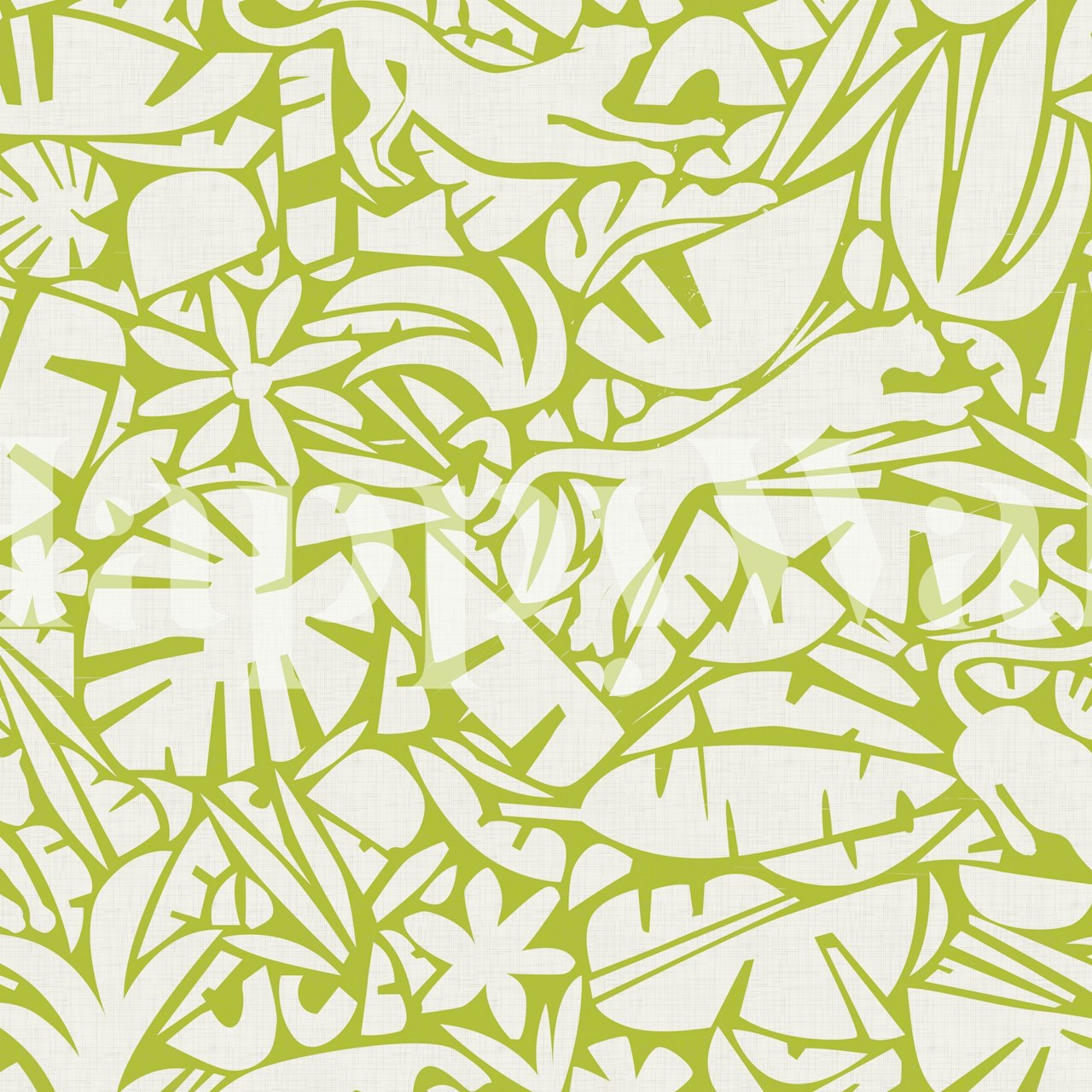 Lime green jungle cut outs wallpaper with plants and animals