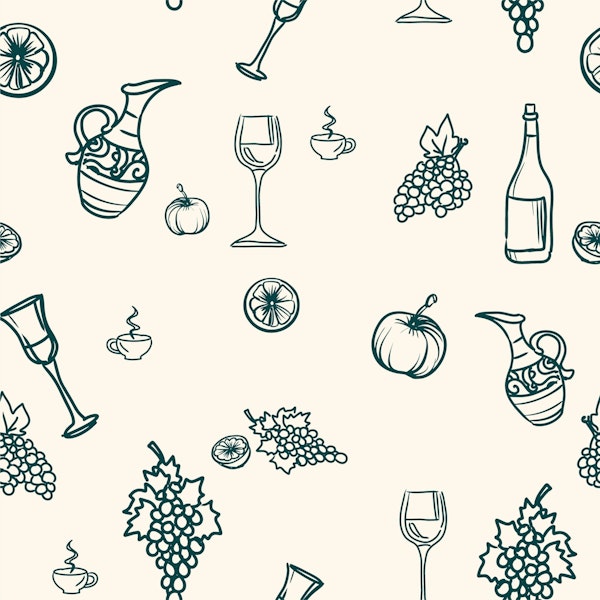 Retro Wine and Fruits