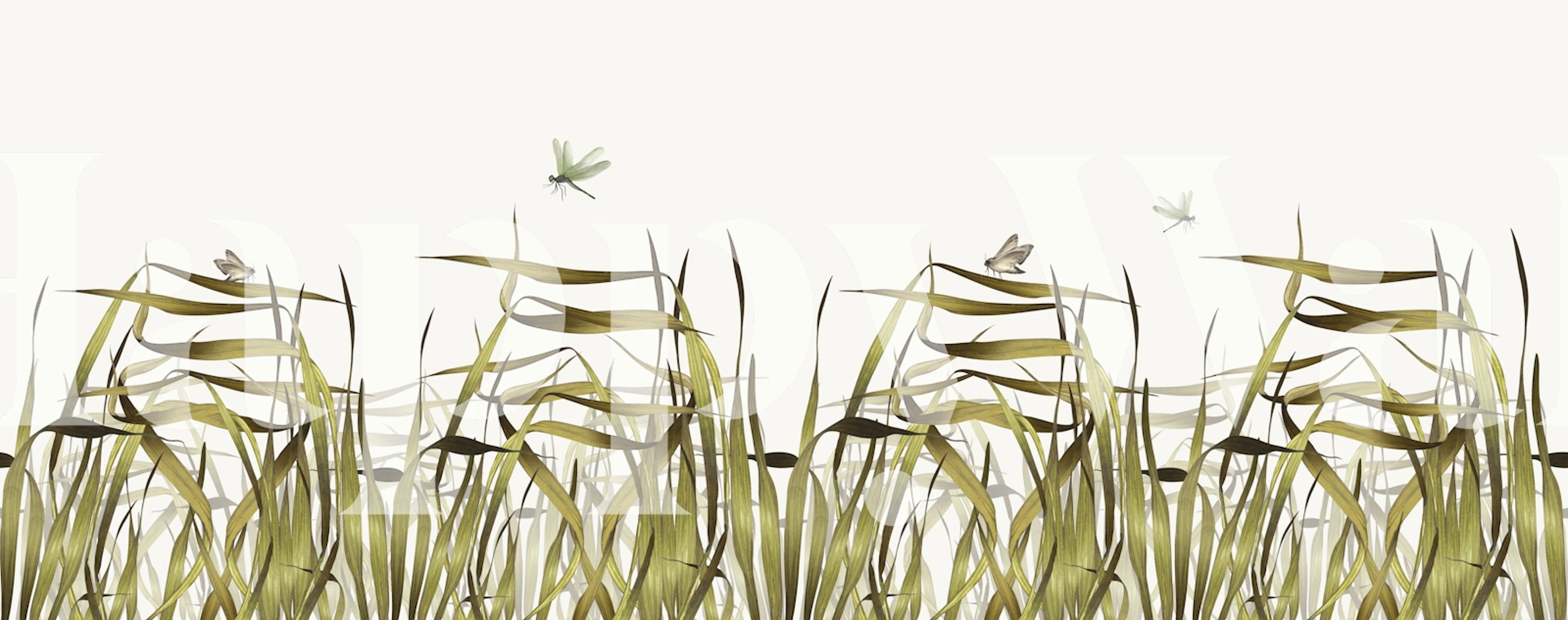 Grass and insect pattern in neutral tones wallpaper