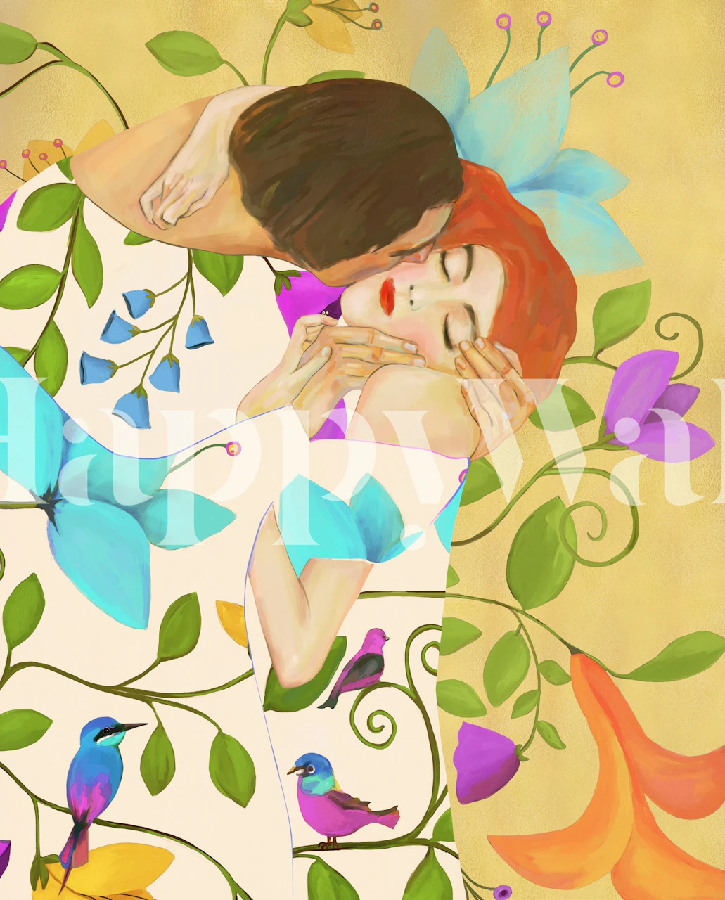 Love Birds and Flowers tapet i et rom