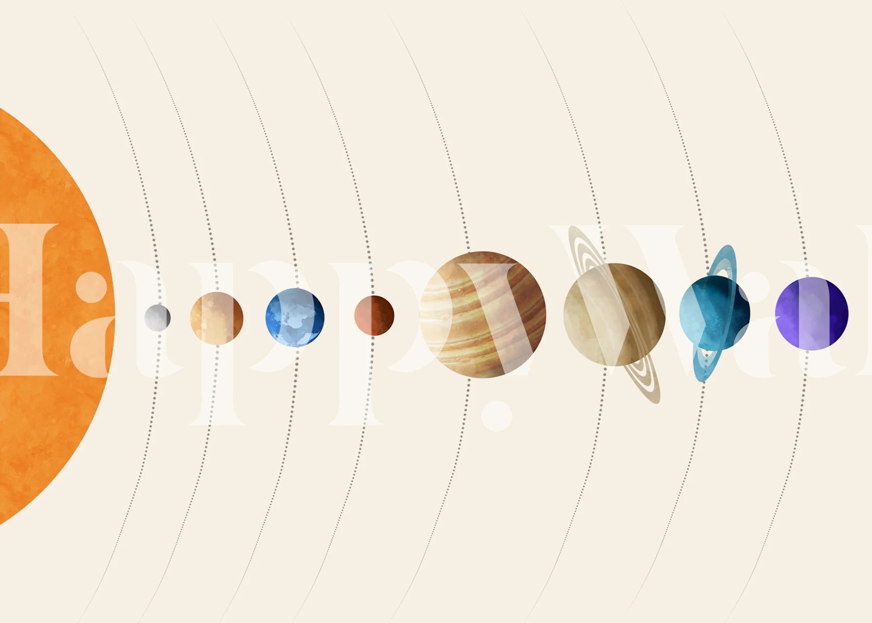 Stylized planets in the solar system on a light background wallpaper